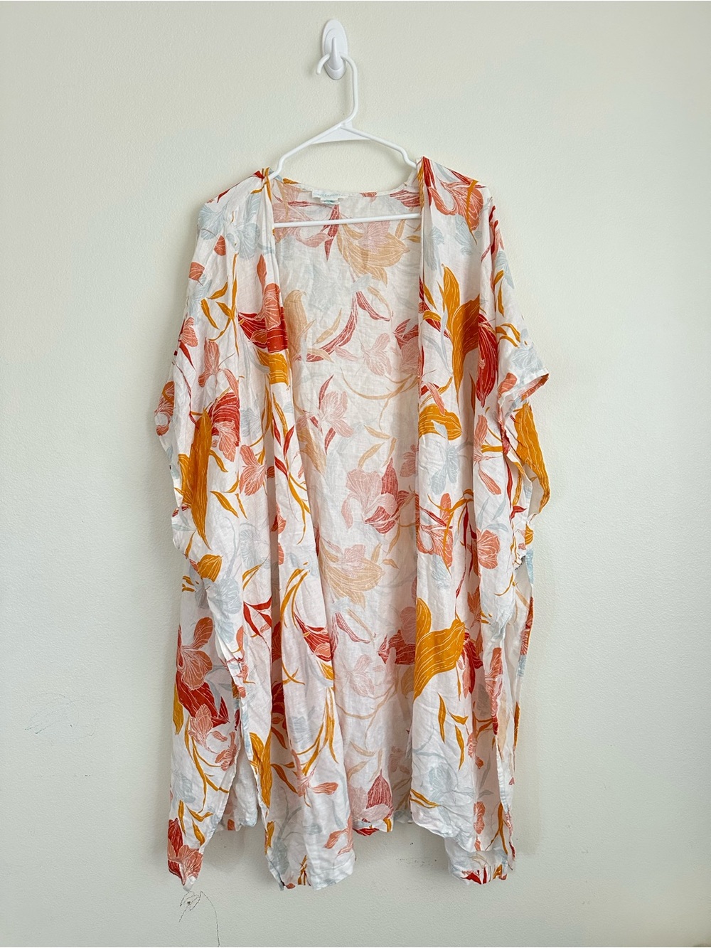 Cynthia Rowley Lightweight Floral Kimono Cover-Up in White, Mustard & Coral